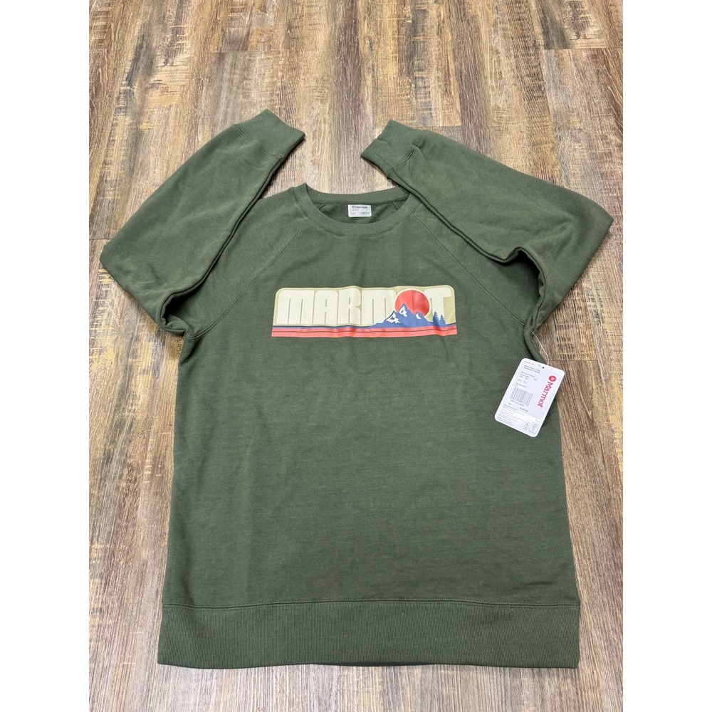 Marmot Mens Forest Green Mountain Logo Graphic Crewneck Sweatshirt NWT Large